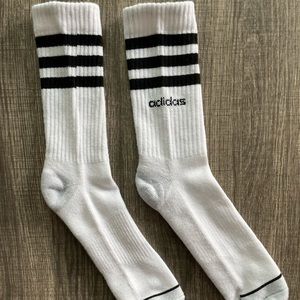 White Striped Adidas Crew Socks